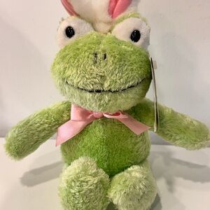 Lime Green Plush Frog with Pink Satin Bow